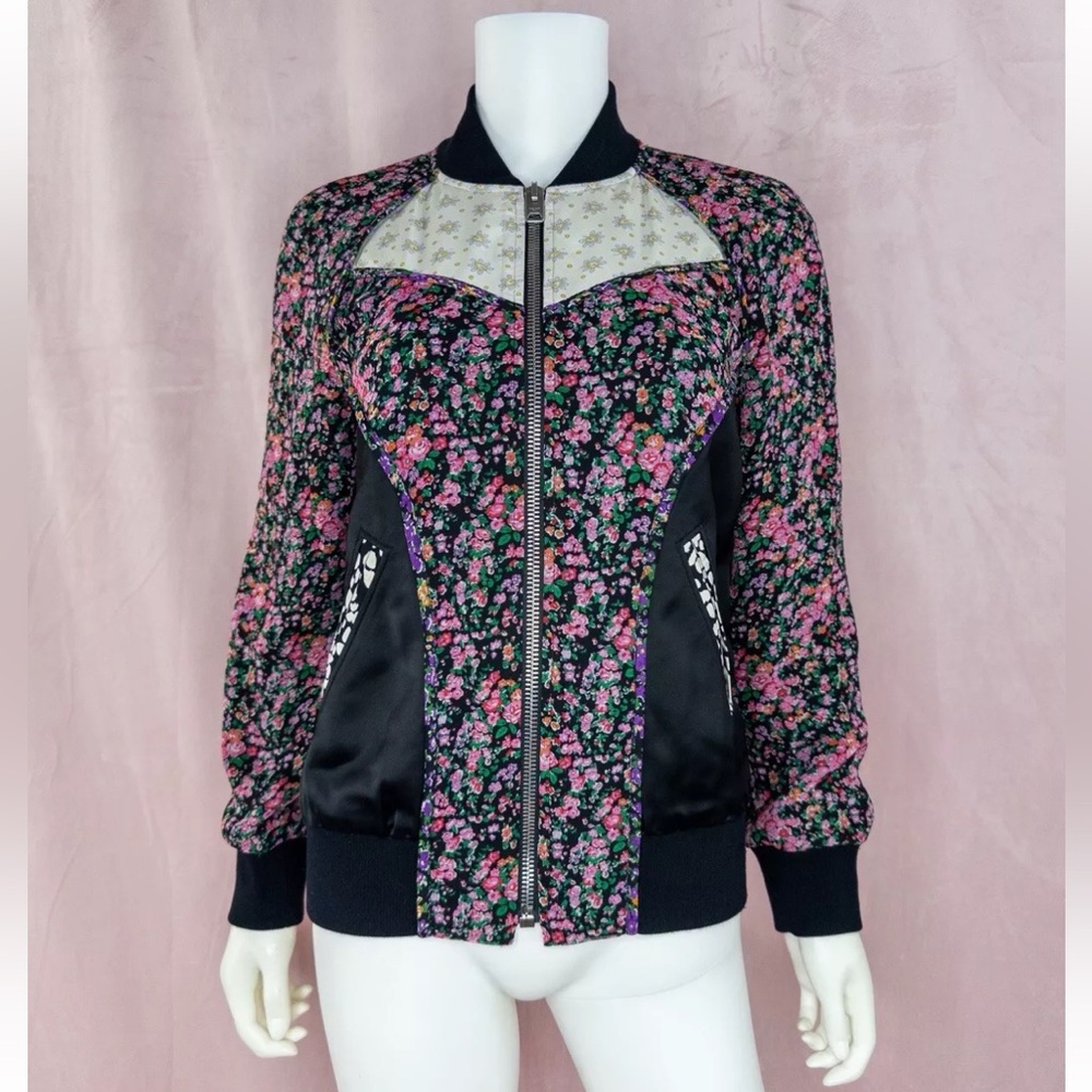 Coach Womens Floral Silk Varsity Bomber Jacket Size XS